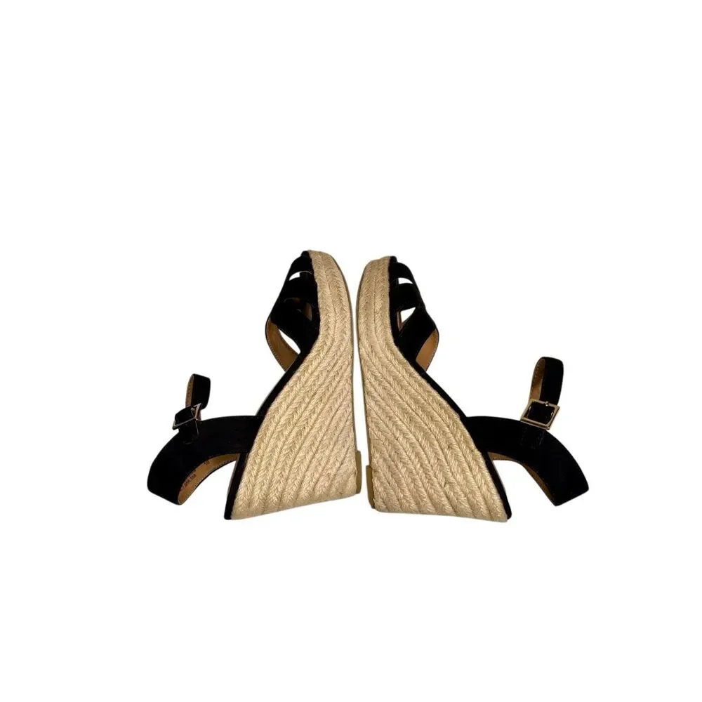 American Eagle black espadrille wedge sandals size 7